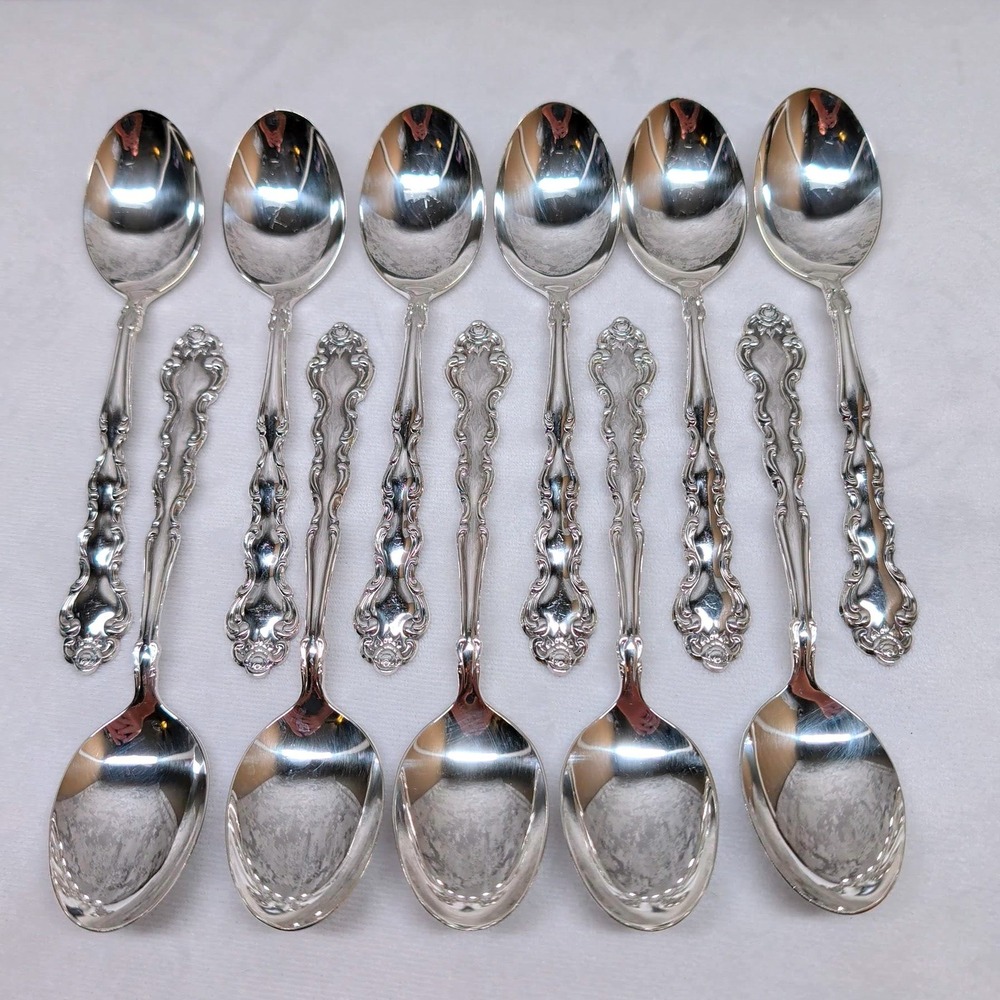 Oneida Community Beethoven Silverplate Spoons Set of 11 Floral Rose Vintage